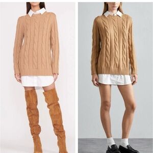 STAUD Aldrin Cable Knit Layered Sweater Dress
 Knit Tan S